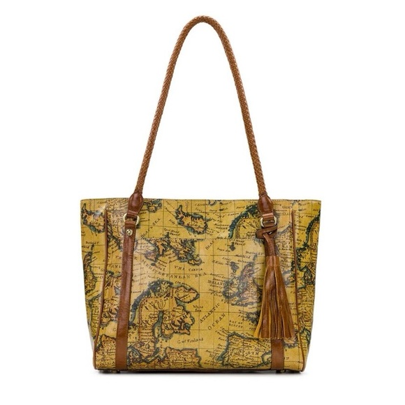 BRAND NEW Patricia Nash Cameley Tote European Map, Brown Leather, Tassle - Picture 1 of 9